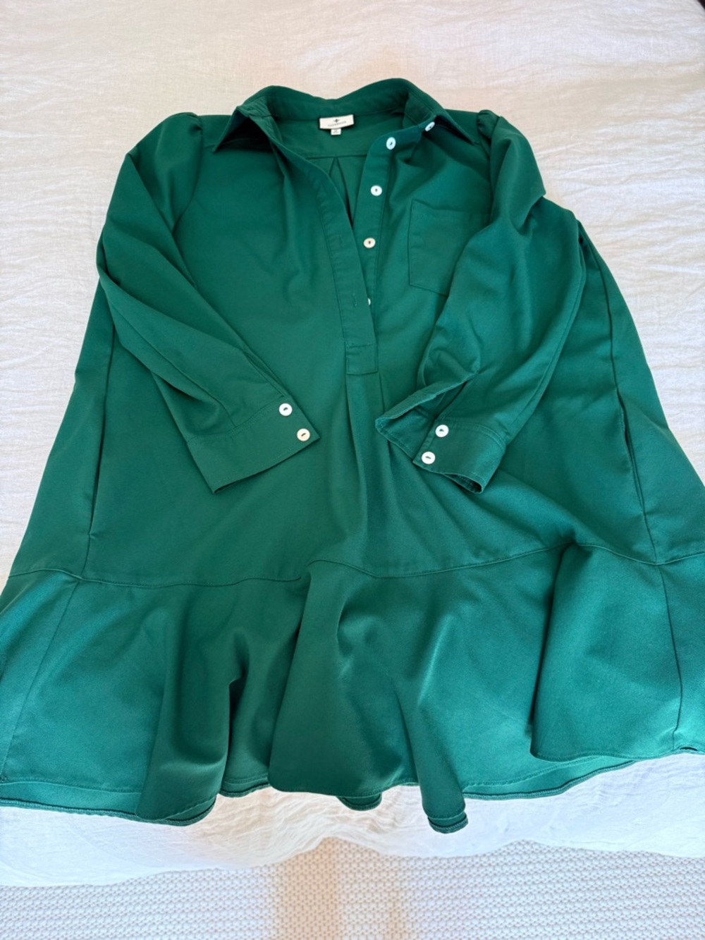 Tuckernuck women’s Emerald Green Long-Sleeve mini dress with Ruffle Hem